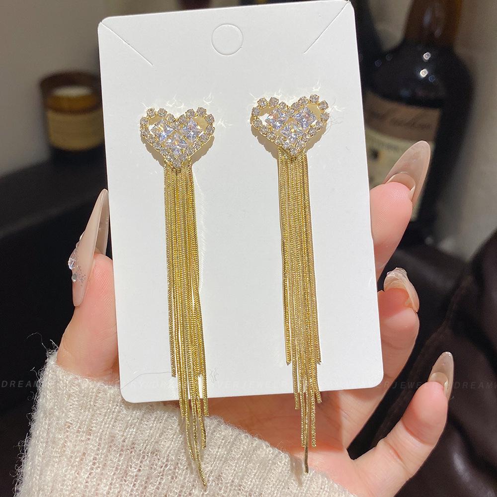 925 Sterling Silver Full Diamond Tassel Earrings – High-End European & American Style, Super Shiny, Luxurious Ear Jewelry for Women.