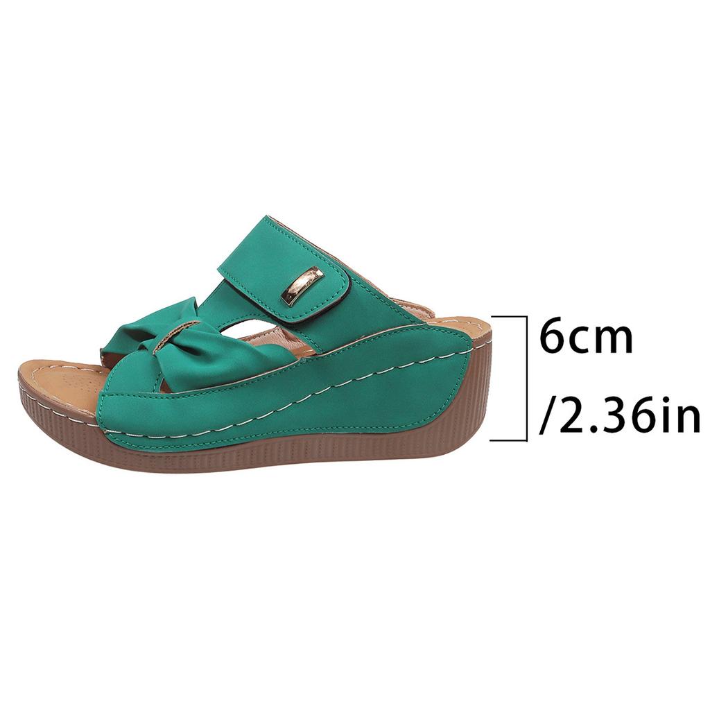 2025 outer wear platform slippers women's round head breathable cross belt Velcro sewing line wedge slippers