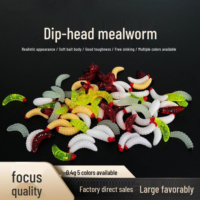 

Head-Dipped Mealworm Soft Bait for Upland/Saltwater Fishing, Ideal for Asp, Crucian Carp, and Bass Single Piece Loose