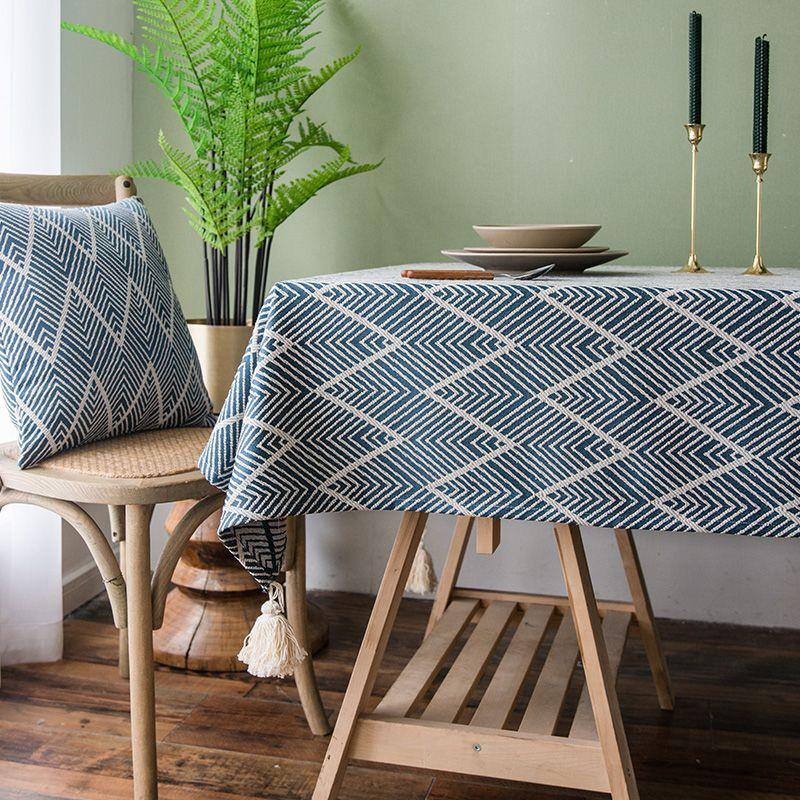 

Cotton Linen Fabric Japanese Style Dining Table Tablecloth Scandinavian Rectangular For Home Tassel Coffee Table Cloth round Table Cloth Table Cloth YM-blue wave 60*60cm (when cover towel)