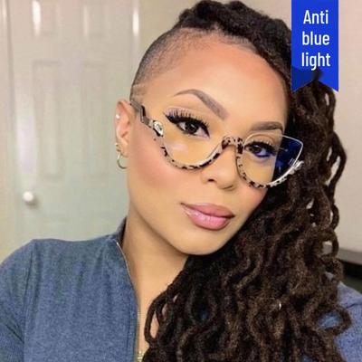 2022 Cat-Eye Anti-Blue Light Rhinestone Semi-Rimless Retro Glasses