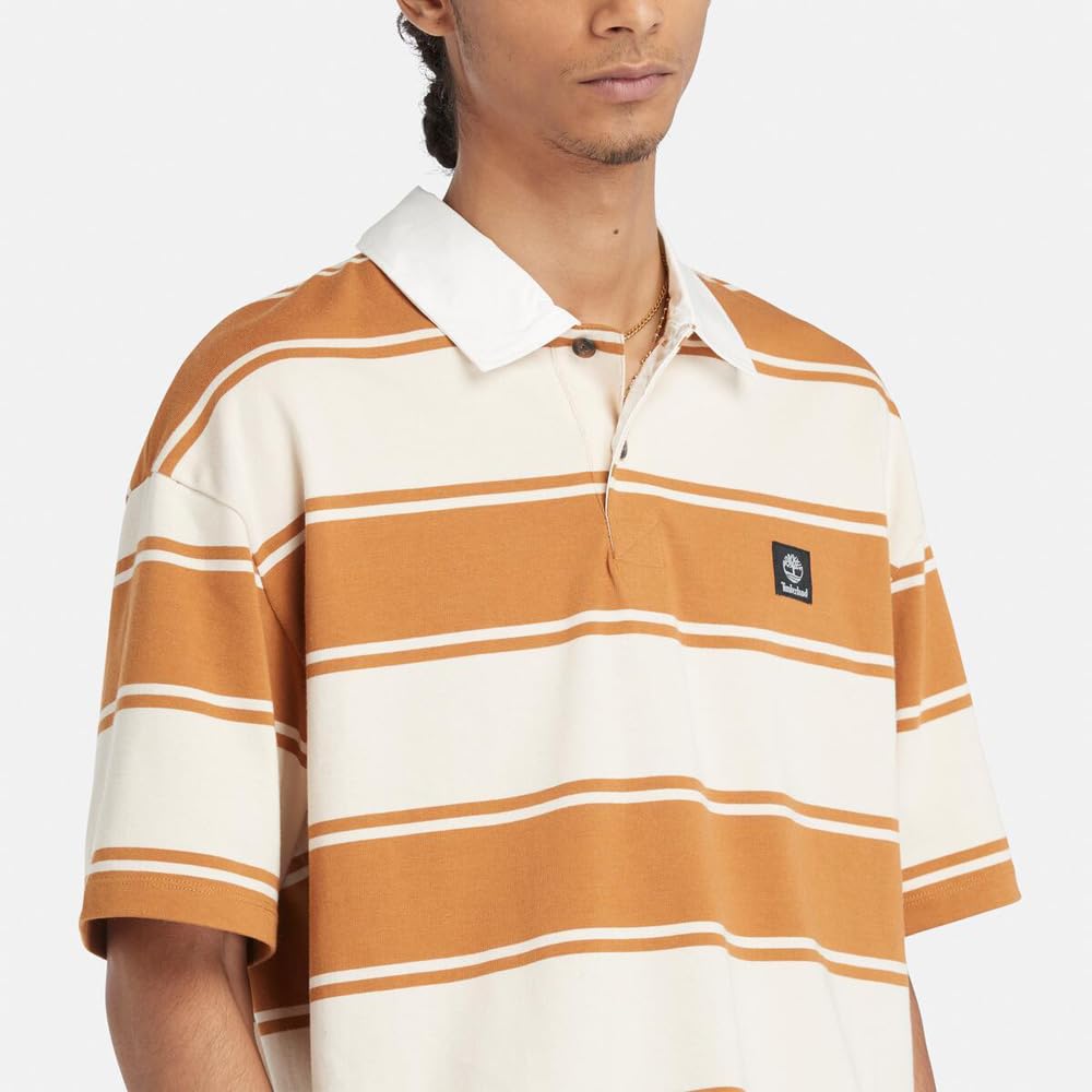 Timberland Men's Short Sleeve Striped Rugby Polo Shirt, Wheat Boot, Size S (TB0A42E5P501)