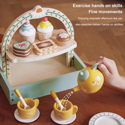 Pretend Play Tea Set Toy Wood Plastic High Simulation Interactive Afternoon Tea Pretend Game Toy