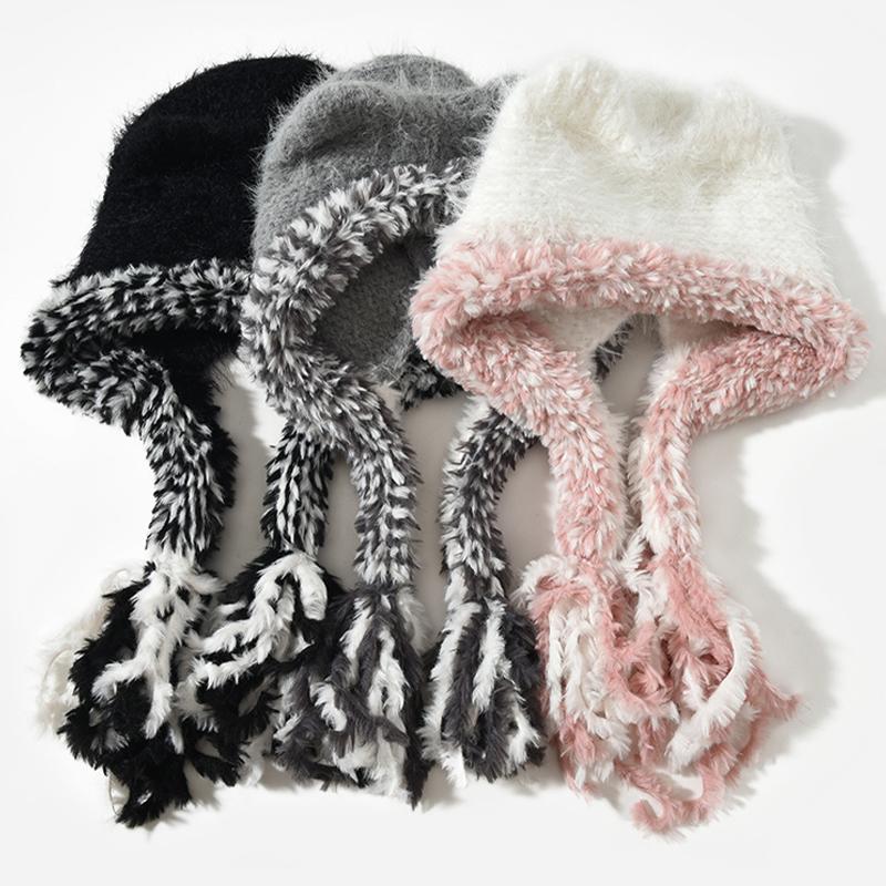 New Winter Windproof Warm Cute Bear Ear Knit Hat With Soft Ear Protection