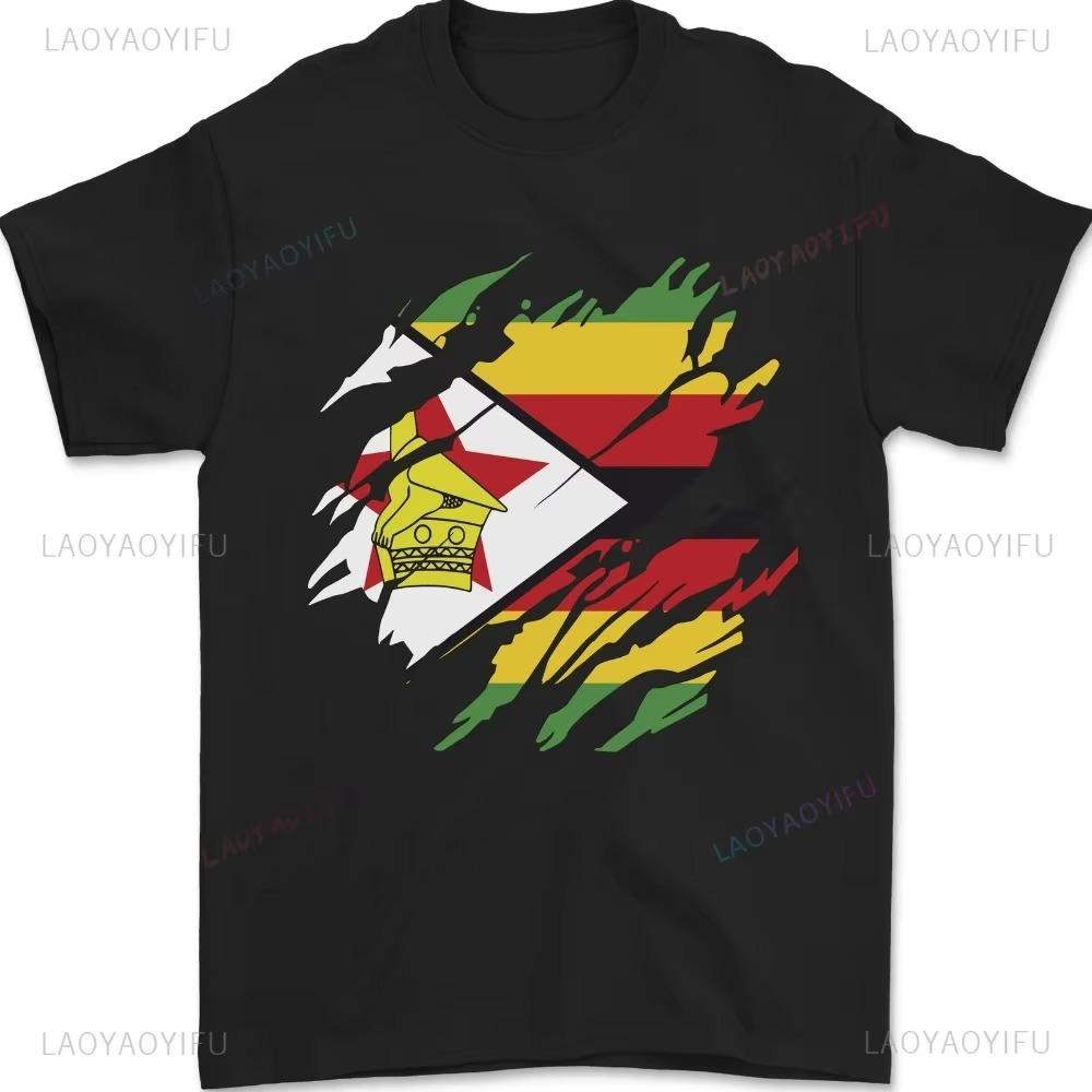 

Zimbabwe Flag Printed Pure T-shirt African-themed Trends National Element Patriotic Theme Trend Tourist Souvenirs Unisex M чёрный