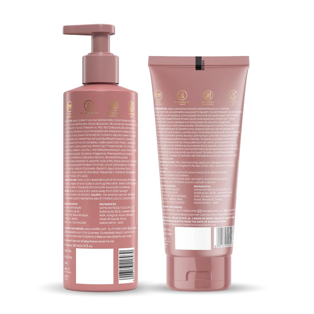 PLIX - THE PLANT FIX Flaxseed Ultrasmooth Advanced Shampoo & Conditioner Combo | | Plant Keratin PF & Flaxseed Oil | Smooth & Manageable Hair | Cont