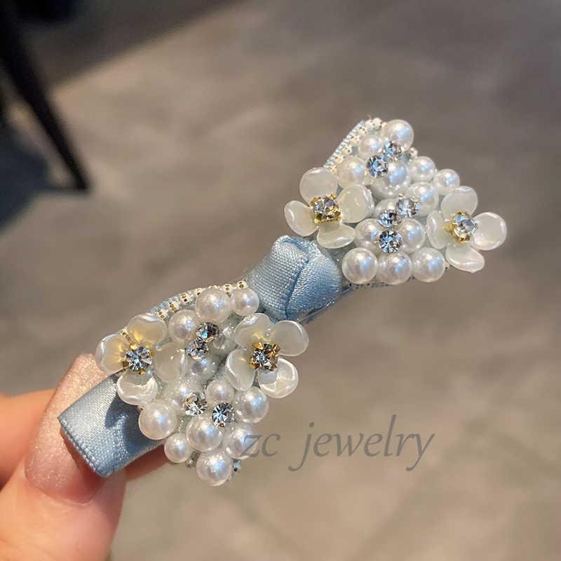 Korean Floral Rhinestone Pearl Hair Clip for Women