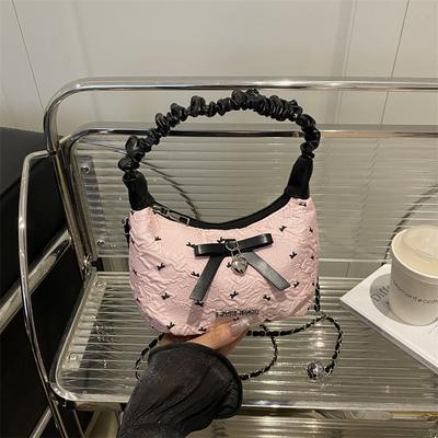 2025 Summer New Bow Underarm Bag Women's Leisure Commuting Fashion Pleated Cloud Bag Dumpling Bag