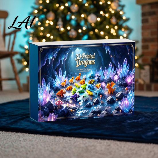 Plastic Dinosaur Figures 3D Printed Advent Calendar 24-Day Mini Articulated Figure Set Holiday Calendar for Kids Christmas Countdown Box with