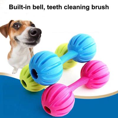 Jouet à mâcher pour chien Haltère avec Clochette Résistant aux Morsures Soulagement de l'ennui et du stress Haltère en Forme de TPR Jouet pour Chiots Nettoyage des Dents des Animaux Jouet Interactif