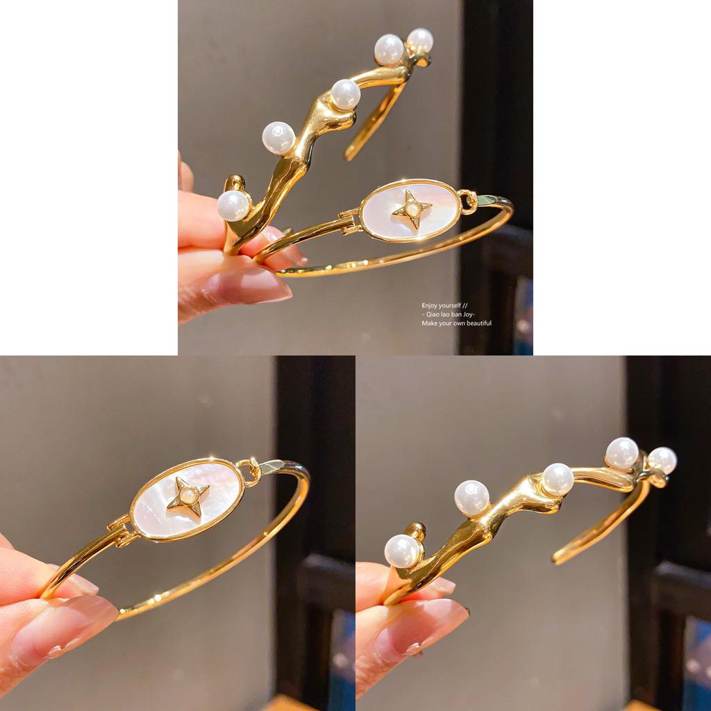 Modern Minimalist Jewelry Oval Pearl Gold Plated Bracelet For Womens Elegant Style