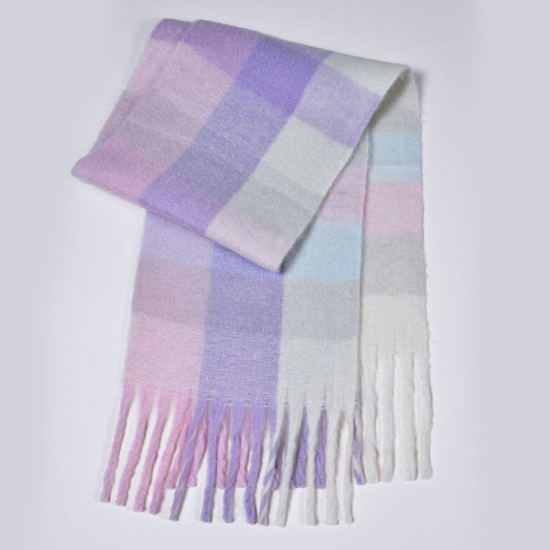 New autumn and winter rainbow plaid scarf fashion circle yarn thickened warm plaid fringed long scarf couple