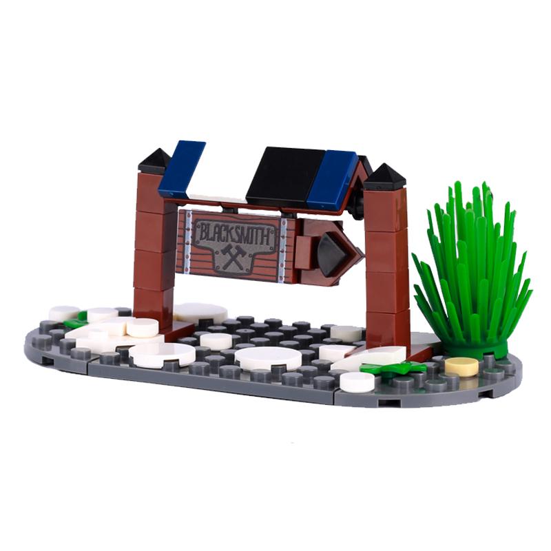 MOC Notice Board Building Block Set Bee Farm Fountain Bonfire Stove Medieval Town Street View Water Wall Bridge Road Sign Brick Toy