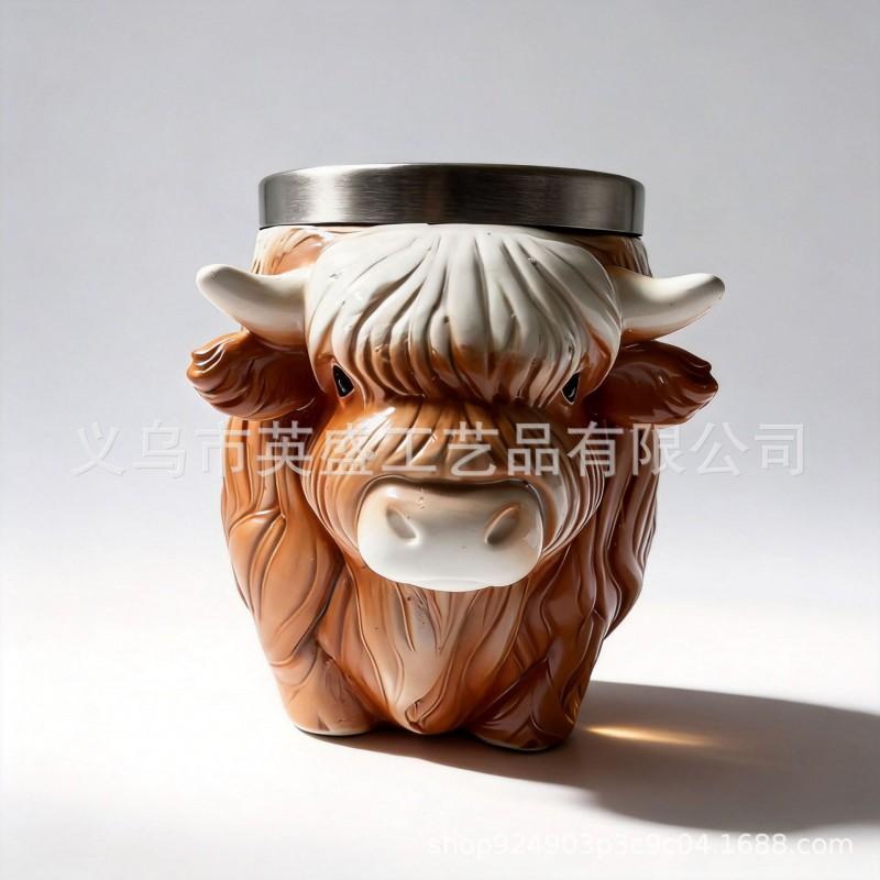 Animal Figurine Mugs Highland Cow Eagle Horse Wolf Resin Decor Gift Home Office