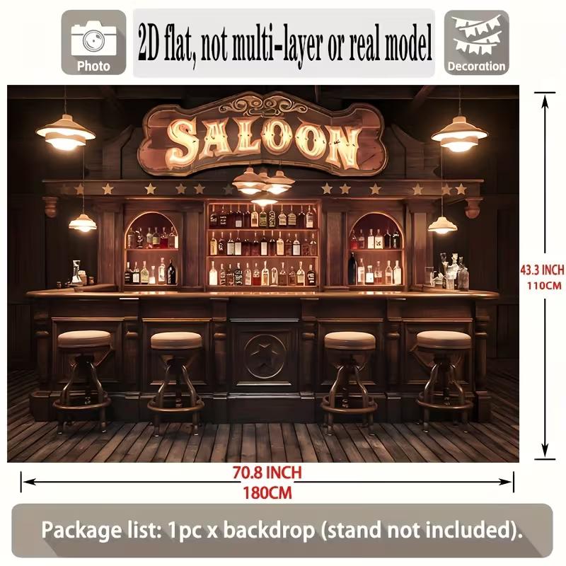 2D Old West Bar Backdrop, Rustic Saloon Pub Themed Photography Background