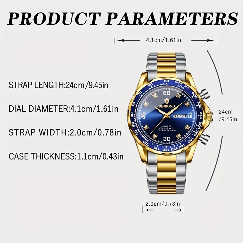 BINBOND Herrenuhr für Herren Klassische Doppelkalenderanzeige Leuchtzeiger Wasserdicht Edelstahlarmband Business Herrenuhren