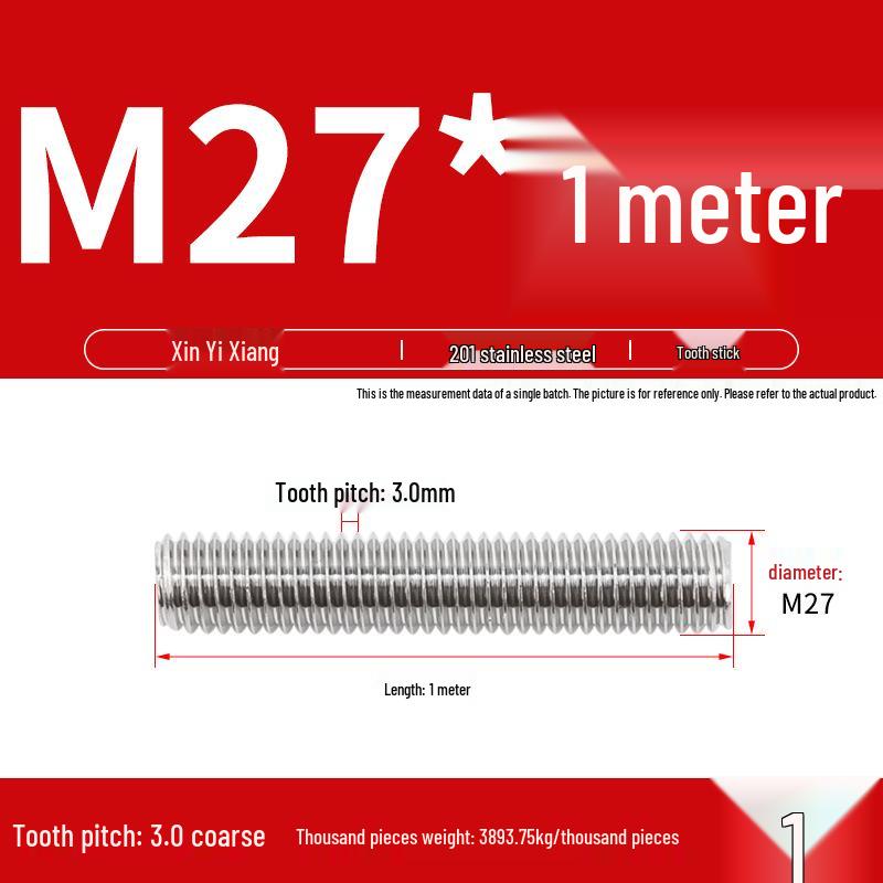 304 Stainless Steel Full Threaded Rod, 1 Meter, available in sizes M3, M6, M8, M10, M12.