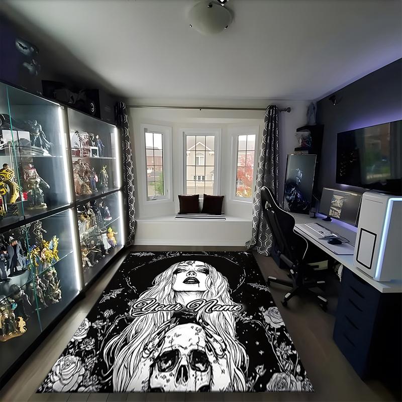 1PC Custom Name Dark Gothic Elegance Theme Floor Mat Ideal for Living Room, Game Rooms, Office, Bedroom,Floor Mat Playful Design