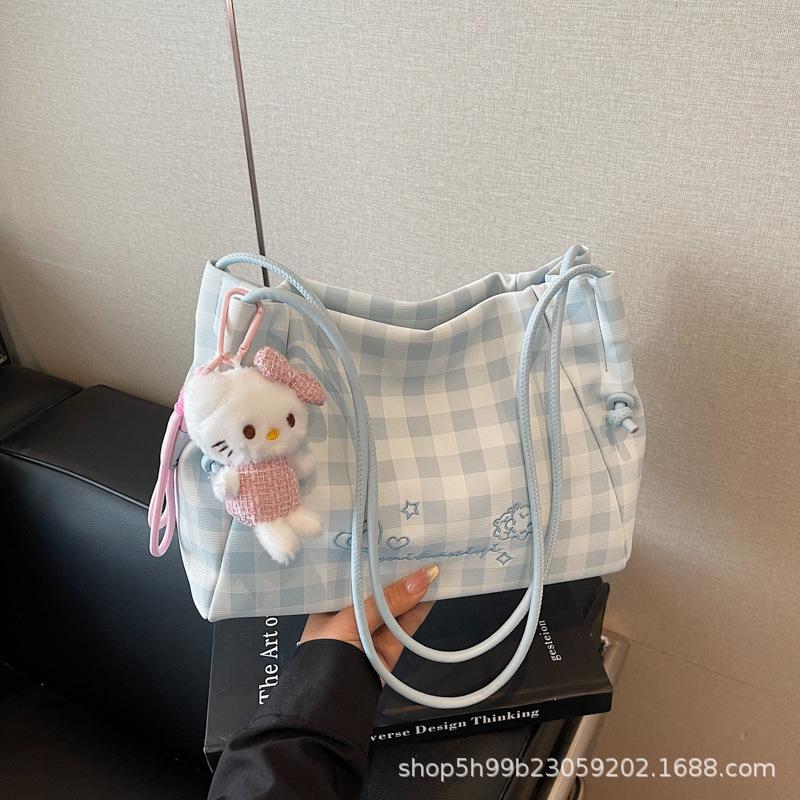 Large-capacity Contrasting Color Plaid Backpack Women's Summer New Fashion Shoulder Tote Bag Trendy Women's Bag
