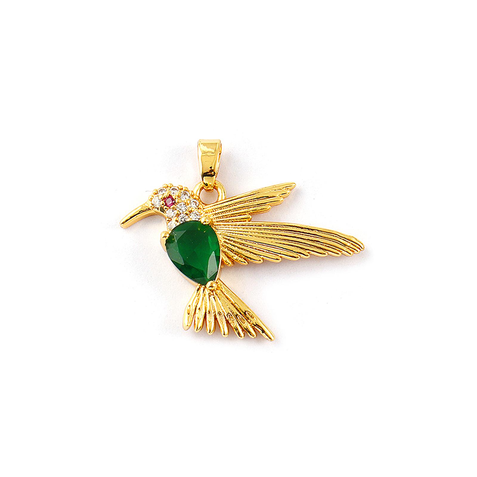 

2 PCs Brass Pendants 18K Gold Plated Hummingbird Multicolor Cubic Zirconia Pendants For DIY Necklace Earrings Jewelry Making