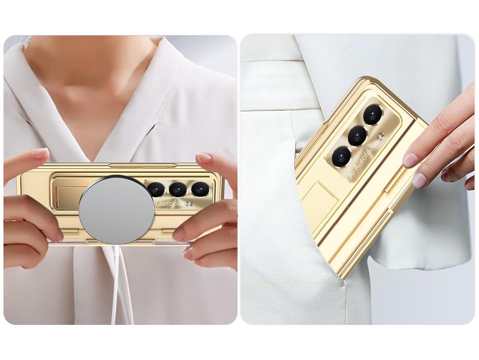 Samsung ZFold7 Flat Hinge Protective Case with Electroplated Lens Film and Leather Design (Compatible with FOLD6 and W22)