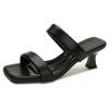 High-heeled slippers summer women's fashion 2025 new thin heel square head temperament word with Internet celebrity cool slippers