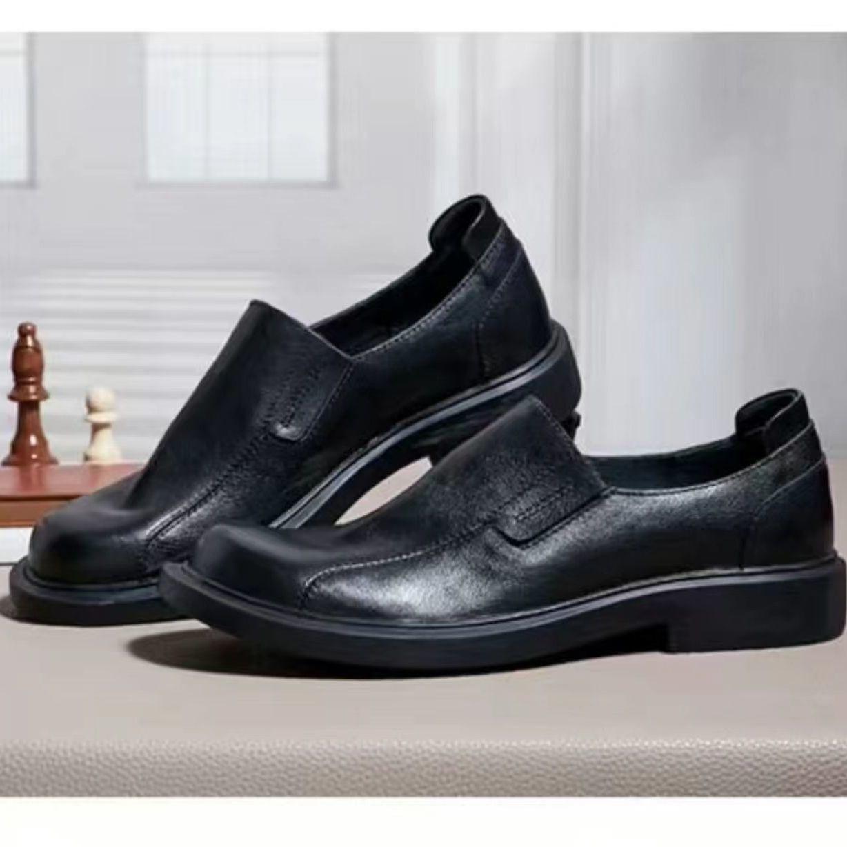 

New first-layer cowhide men s shoes casual leather shoes men s single shoes large size large head shoes black hollow spot 37 чёрный