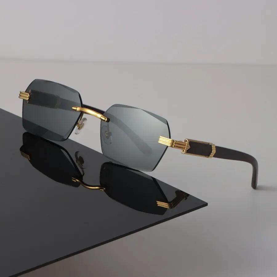 Designer Square Sunglasses Women Men Retro Black Sun Glasses Luxury Personality Eyewear Mirror Rimless Brand