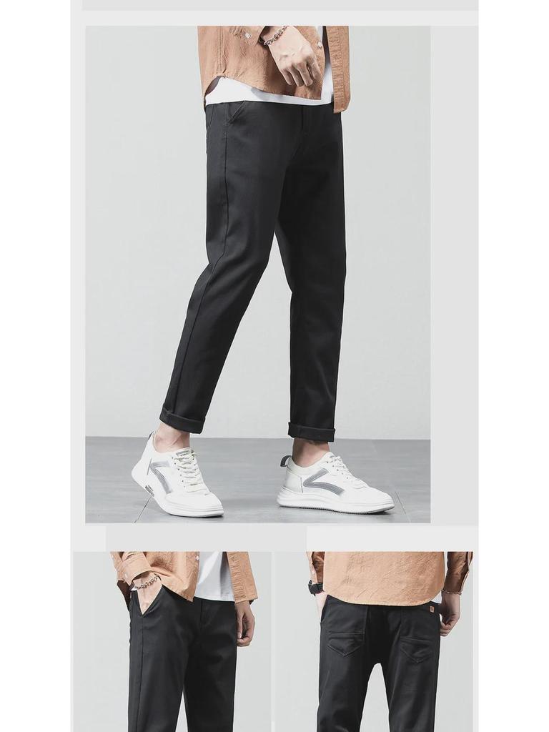 Herren Elastische Baumwollhose mit geradem Bein - Unifarben, Vielseitig, Frühling/Herbst, Koreanischer Stil (2023)