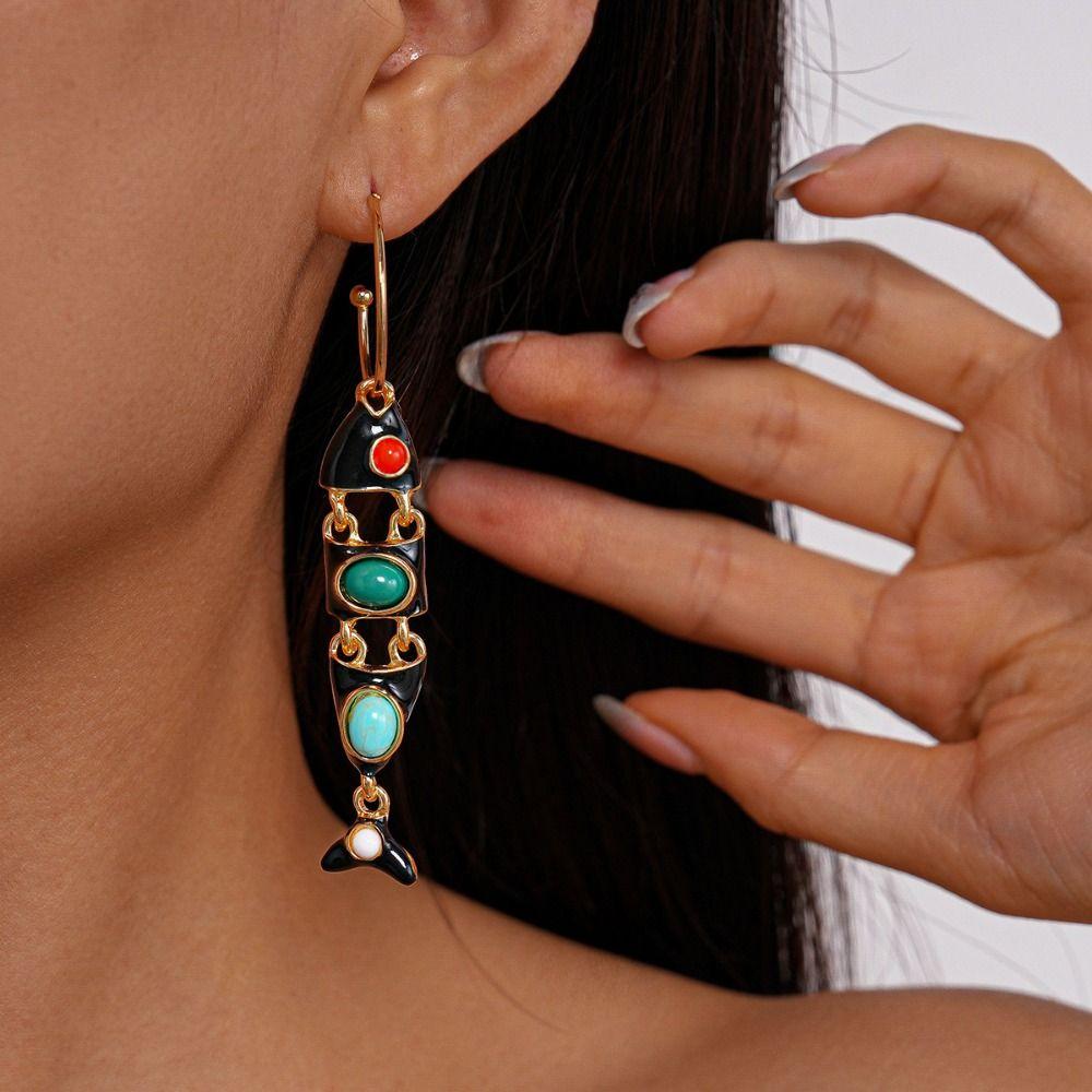 Gothic Ethnic Style Earrings Exaggerate Enamel Dangle Earrings Little Fish Earrings  Lady