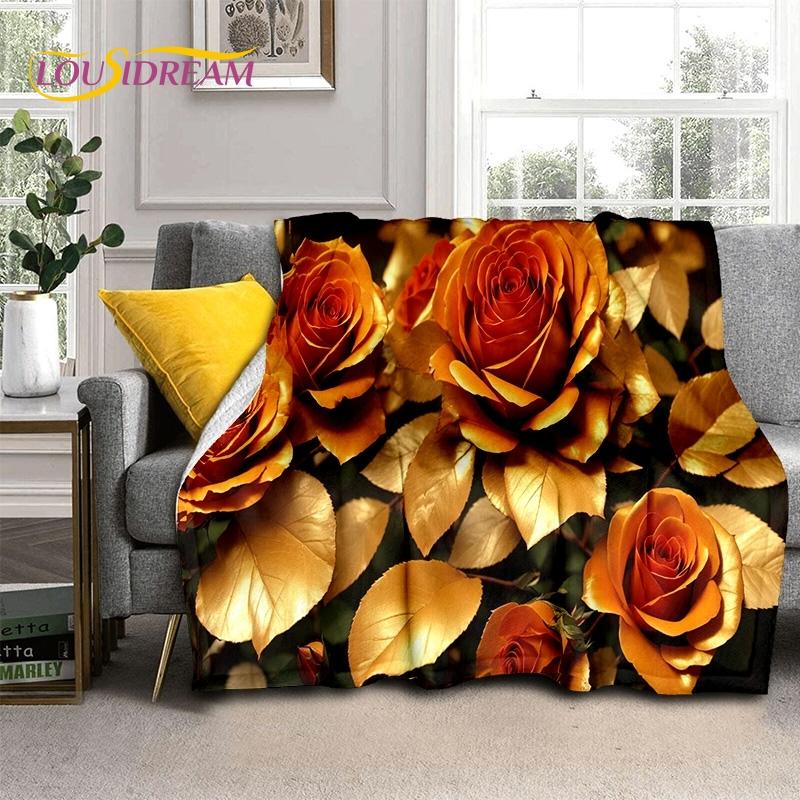 Mantas Suaves Románticas Nórdicas con Flores de Rosa 3D, Manta de Tiro para Mantener el Calor, Manta Cómoda para Picnic, Camas, Sofá, Dormitorio del Hogar, Regalo