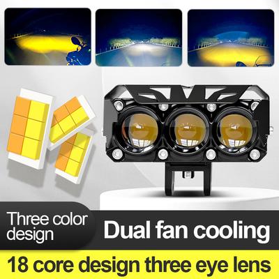 Motorcycle LED Spotlight Headlight Two-color Light Three-eye Lens Fisheye Light Super Bright Modification, Waterproof 12-80V