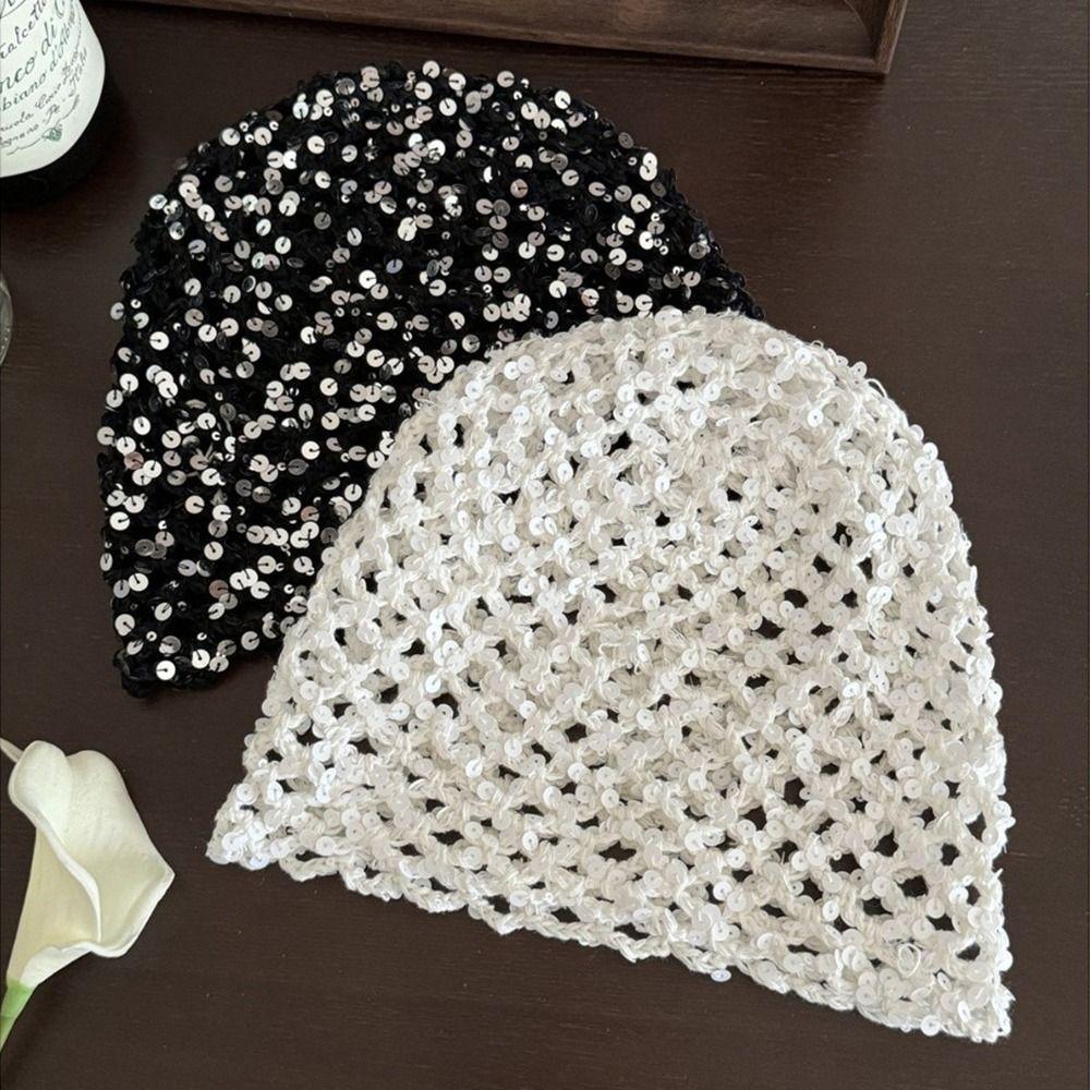 Hollow Sequin Woven Cap Vintage Beanie Hats Retro Sequin Bucket Hat  Spicy Girls