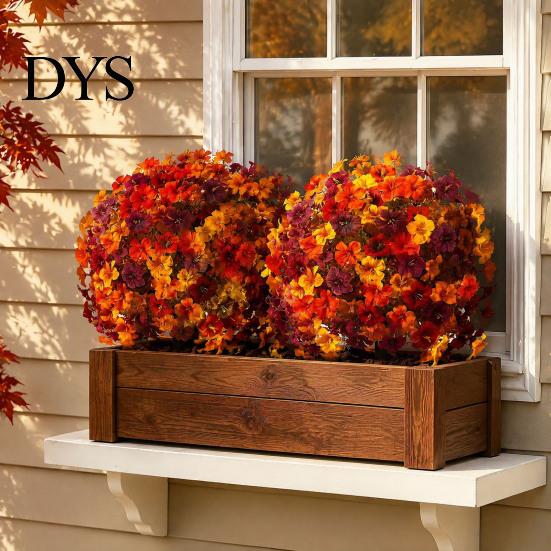 Fake Flowers for Decoration Artificial Fall Outdoors, Autumn Topiary Ball, UV Resistant Faux Mums with Ground Easy Care Decorative Spike Planters