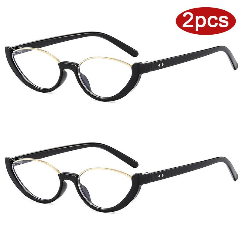 Protective Glasses 2Pcs Women Small Cat Eye Glasses Frame Ultralight Anti Blue Light Glasses Rivet Clear Lens Design Eyeglasses
