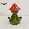 Exquisite Resin Crafts Yoga Mushroom Frog Figurine, Creative Statue, Cute Sitting Small Entrance Hall Decor Green Ornament for Home Office Shelf