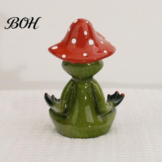 Exquisite Resin Crafts Yoga Mushroom Frog Figurine, Creative Statue, Cute Sitting Small Entrance Hall Decor Green Ornament for Home Office Shelf