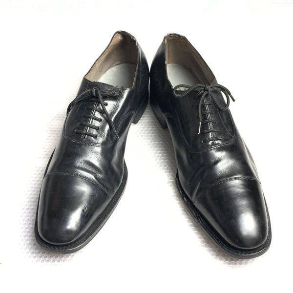 70s 80s Vintage Wallis Size 8 27.0cm All Leather Cap Toe Straight Tip Black(USED)