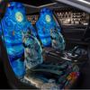 2pcs Wolf Moonlit Night Landscape Print Car Seat Covers - Durable & Soft, Easy To Clean, Foldable, Universal Fit For Cars, SUVs,