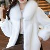 Women's Fashion Faux Mink Fur Coat with Large Collar and Velvet Detailing