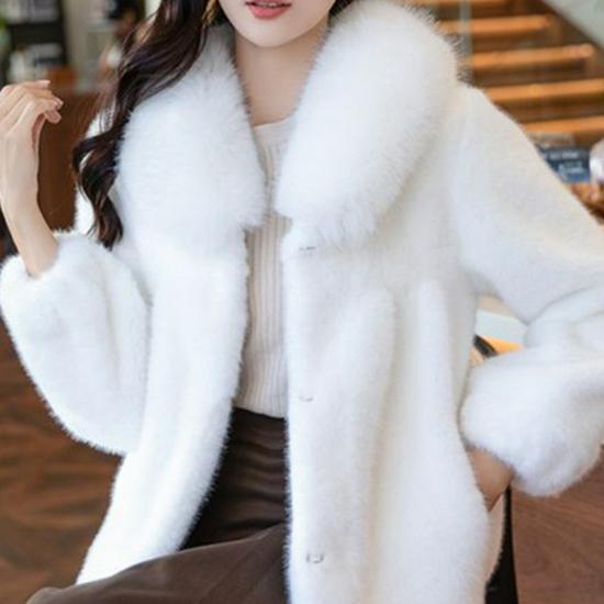 Women's Fashion Faux Mink Fur Coat with Large Collar and Velvet Detailing