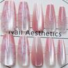 Secret Lives Cats Eye Reusable Artificial Long Translucent Pink Color with Flower Design Fake Press on Nails 24 Pieces Set with Kit
