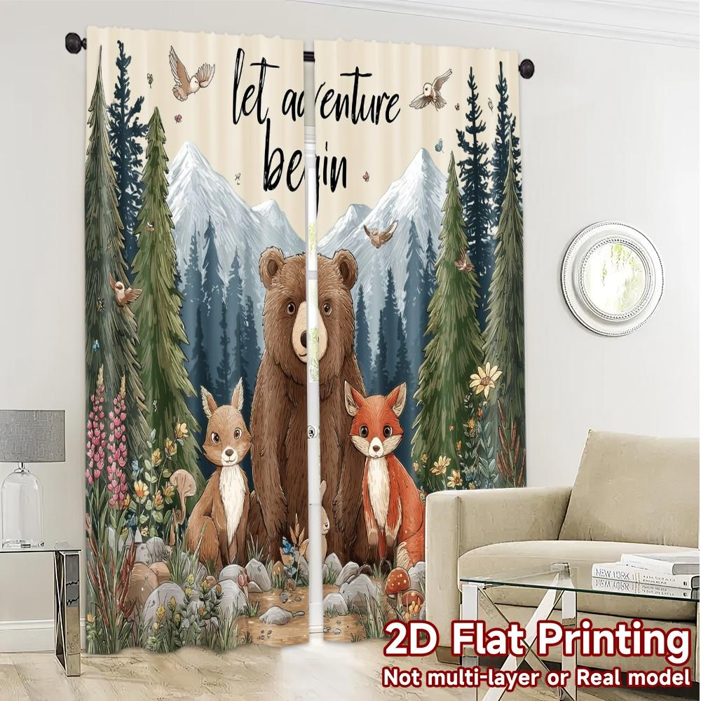 2pcs, 2D FLAT PRINTING Curtains (Without Rod) Adventure Forest Chic Minimalist Curtains Polyester Easy Install Curtains All