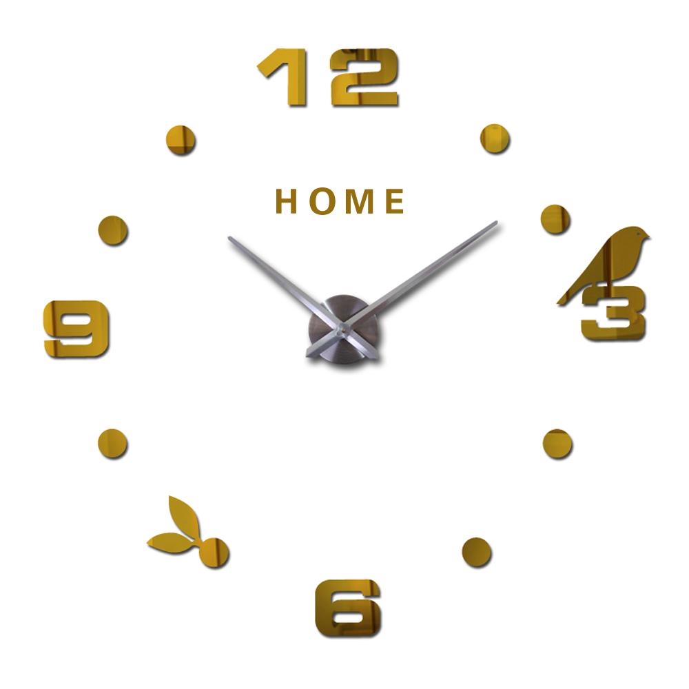 Decorative Large Wall Clock Oversize Digital Clocks for Living Room Acrylic 3D DIY Wall Sticker Birds Hanging Clock Home Letters