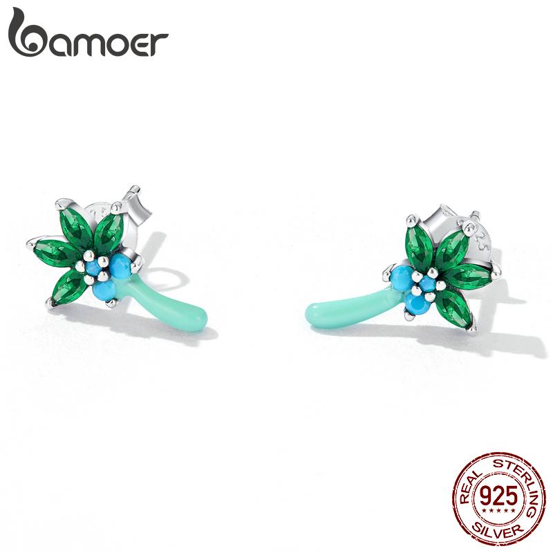 

Женские серьги-гвоздики BAMOER из стерлингового серебра 925 пробы с кокосовой пальмой, серьги-гвоздики с зеленым цирконием, ювелирные изделия, свадебный подарок 925 silver