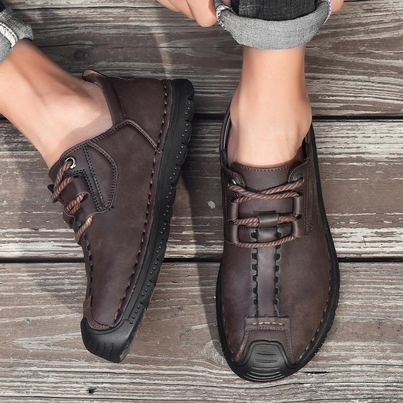 Herre Ekte Skinn Retro Stor Størrelse Ultralett Håndlagde Fritidssko Herre Høye Ankelstøvletter