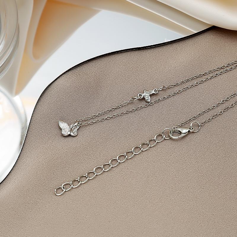 Han Chao Fairy Mori Aesthetic Double Butterfly Necklace Clavicle Chain Cold Wind Simple Temperament Jewelry Female