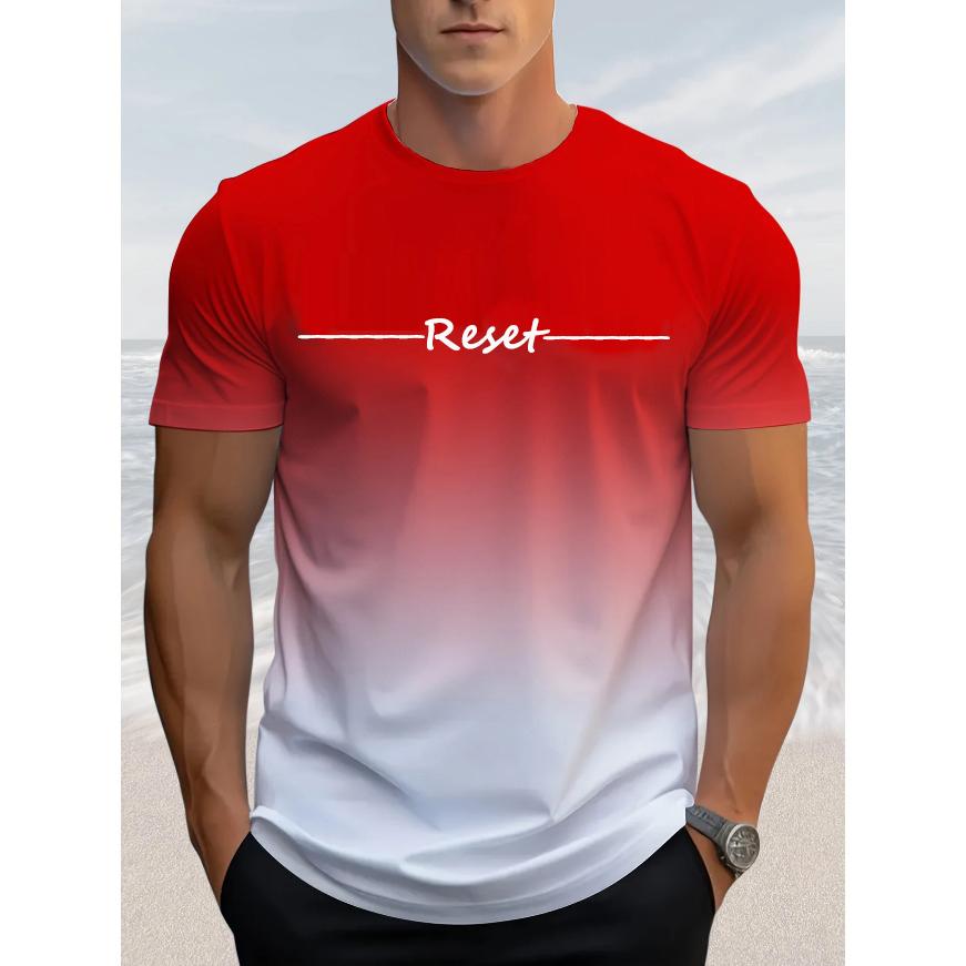 Tricou cu Mânecă Scurtă cu Imprimeu Alfabet Îmbrăcăminte Casual de Weekend pentru Gât Rotund Gradient Bărbați și Adolescenți Stațiuni de Vacanță Primăvară/Vară/Toamnă