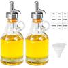 Olive Oil Dispenser Bottle,Glass Oil Dispenser with Stainless Steel Spouts, Funnel and Labels for Kitchen, Oil Dispenser Bottle with Drip Free Spouts