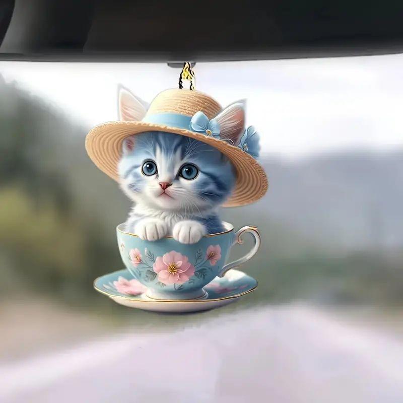 

Декоративный акриловый котик и чашка для чая, подвеска для автомобиля для креативного автостайлинга